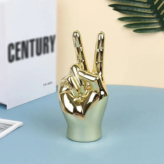 Resin Hand Finger Gesture Figurine Sculpture Decor Abstract Hand Love Gesture Statue Figurines Wedding Home Desktop Decor Furnish Wise