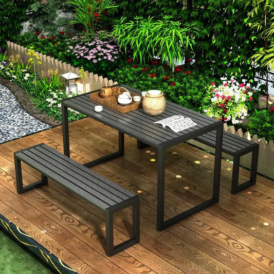 Outdoor Wooden and Metallic Garden Dining Table Furnish Wise
