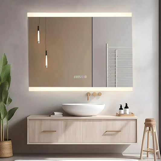 Frameless Anti-Fog LED Vanity Mirror with Clock Furnish Wise