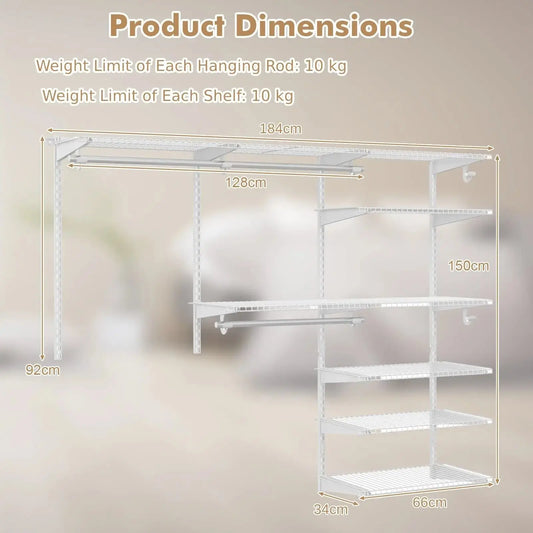 DORTALA Wall Mounted Closet System Metal Hanging Storage Organizer Rack with Hanging Rod Furnish Wise