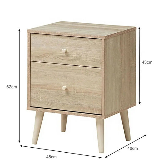 2-Drawer Nightstand Wooden Chest of Drawers Furnish Wise