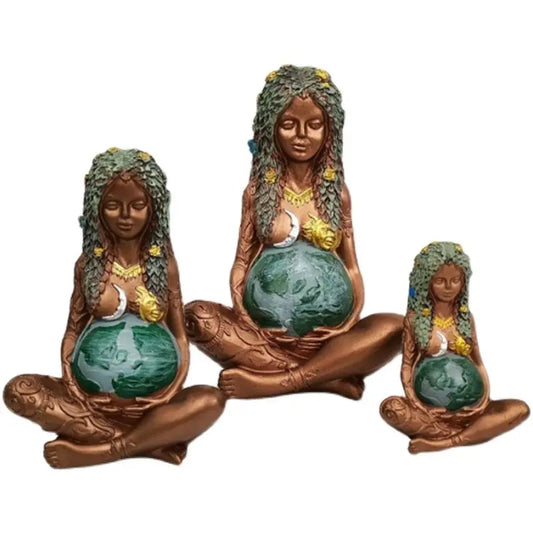 Gaia Pregnant Mother Earth Sitting Lotus Yoga Pose Resin Natural Mother Earth Figurine Decorative Nature Sculpture Home Decor Furnish Wise