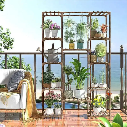 Brown Multi Tier Wood Plant Stand Flower Display Shelf Furnish Wise