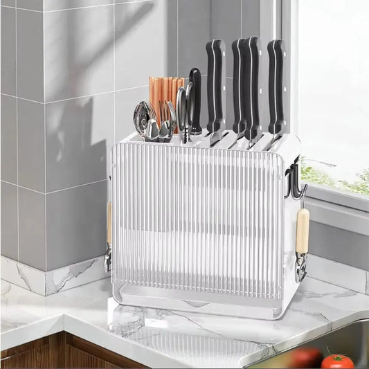 White Acrylic Knife Cutlery Holder with Drain Tray Furnish Wise