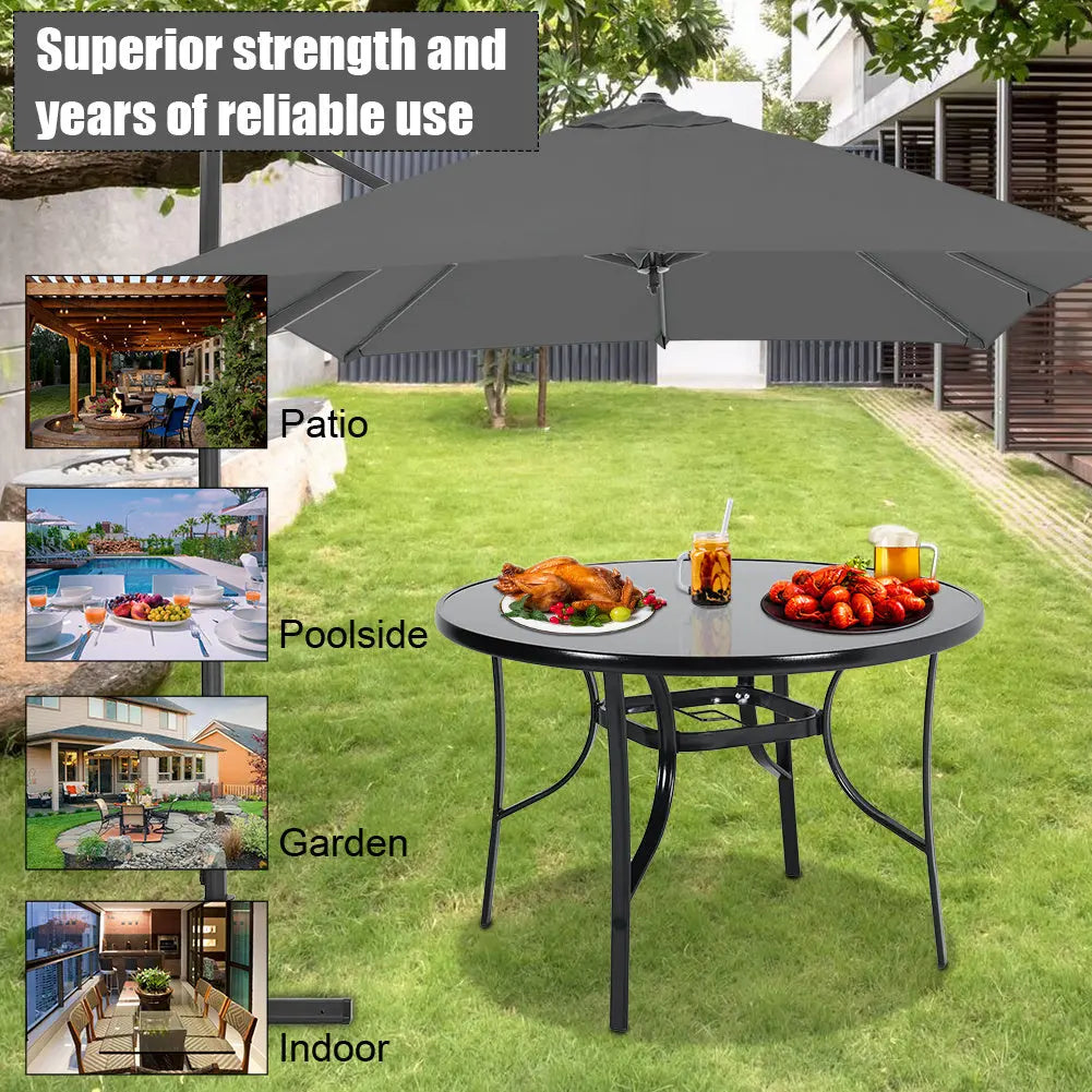 105cm Metallic and Tempered Glass Garden Table Furnish Wise