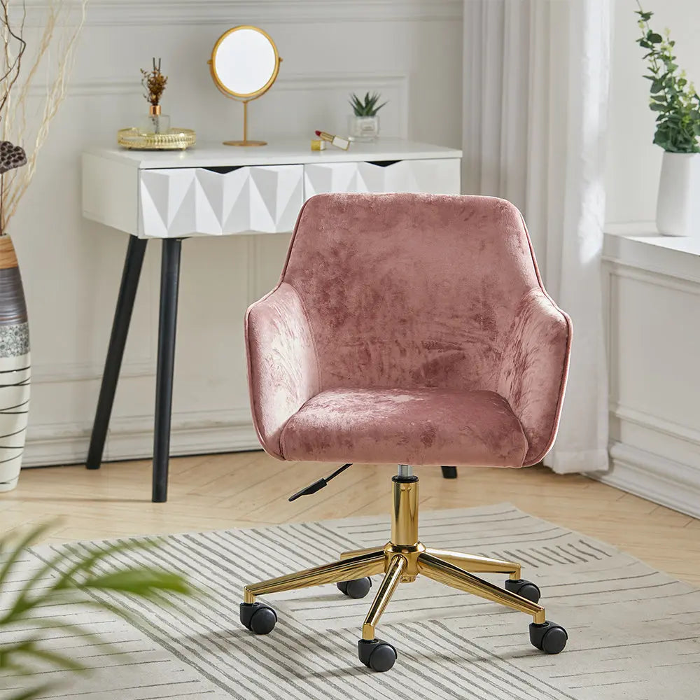 Velvet Upholstered Home Office Swivel Task Chair with Gold Base