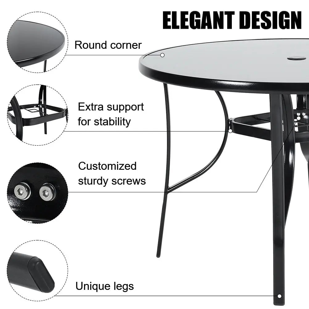 105cm Metallic and Tempered Glass Garden Table Furnish Wise