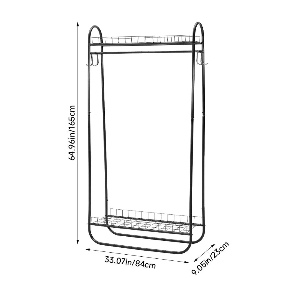 Chic Metal Clothes Rack with Upper and Lower Storage Furnish Wise