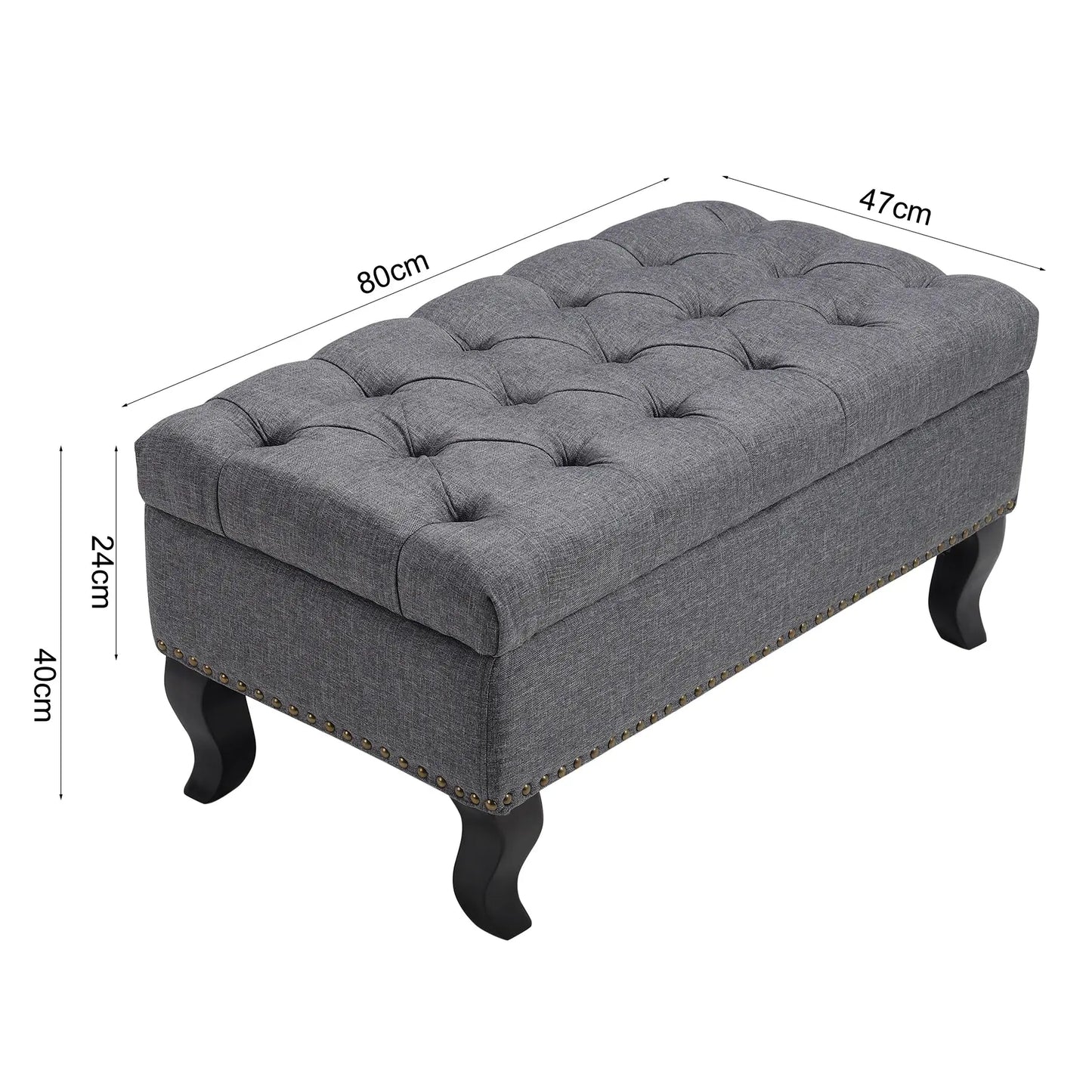 Grey Modern Nailhead Trim Buttoned Ottoman Bench