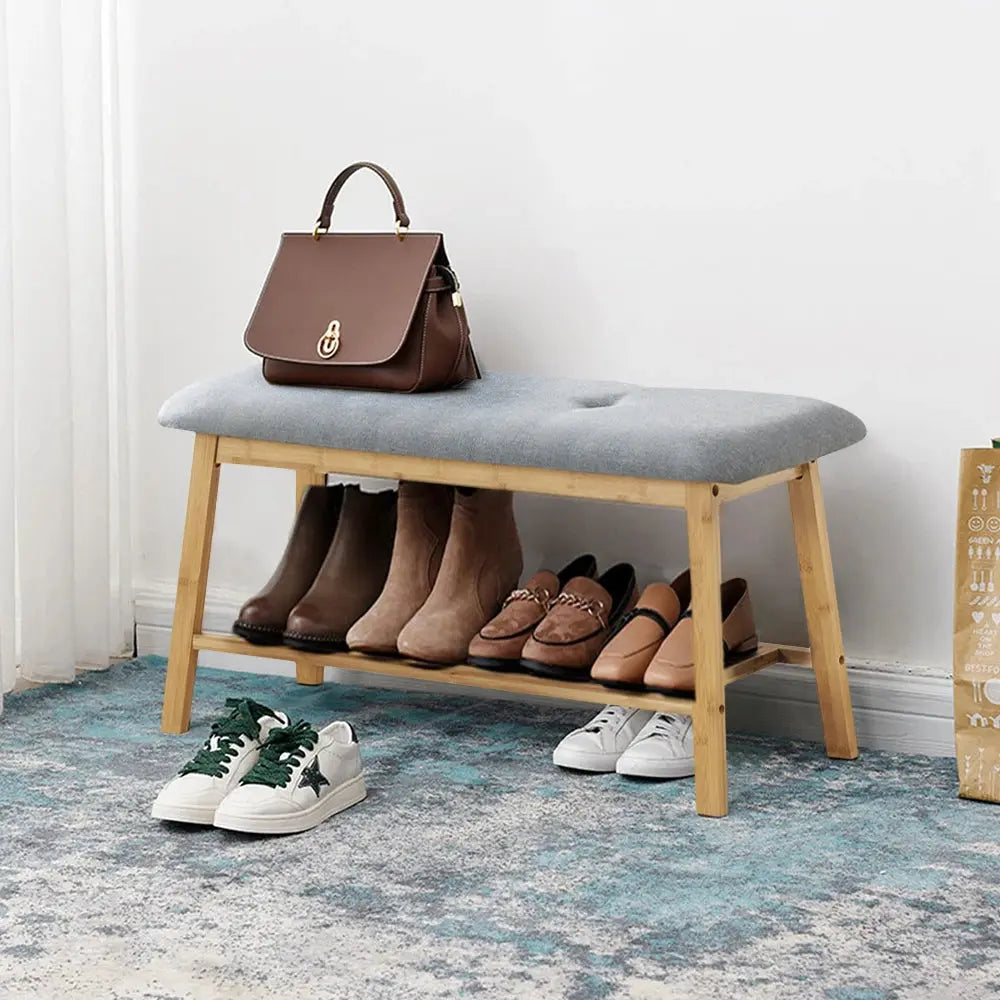 Multi-functional Home Use Bamboo Shoe Changing Stool with Soft Breathable Cushion