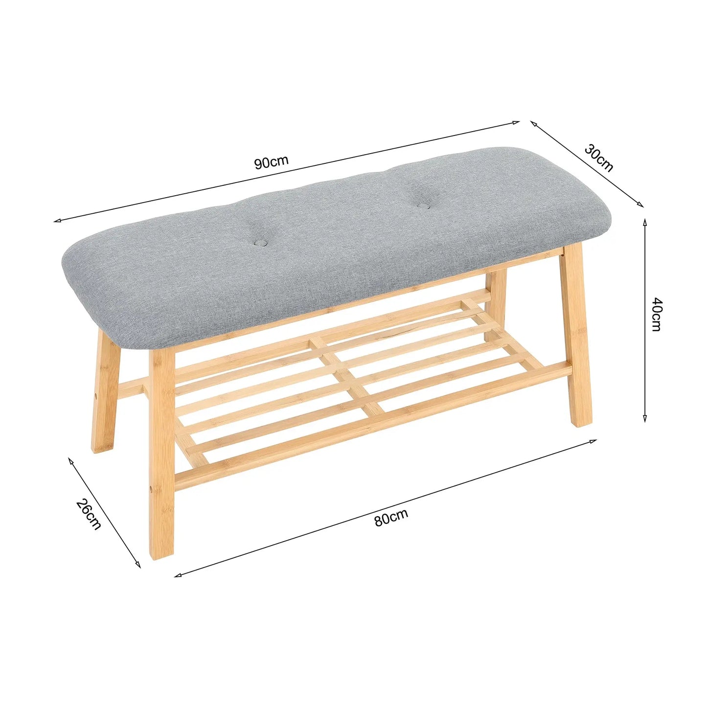 Multi-functional Home Use Bamboo Shoe Changing Stool with Soft Breathable Cushion
