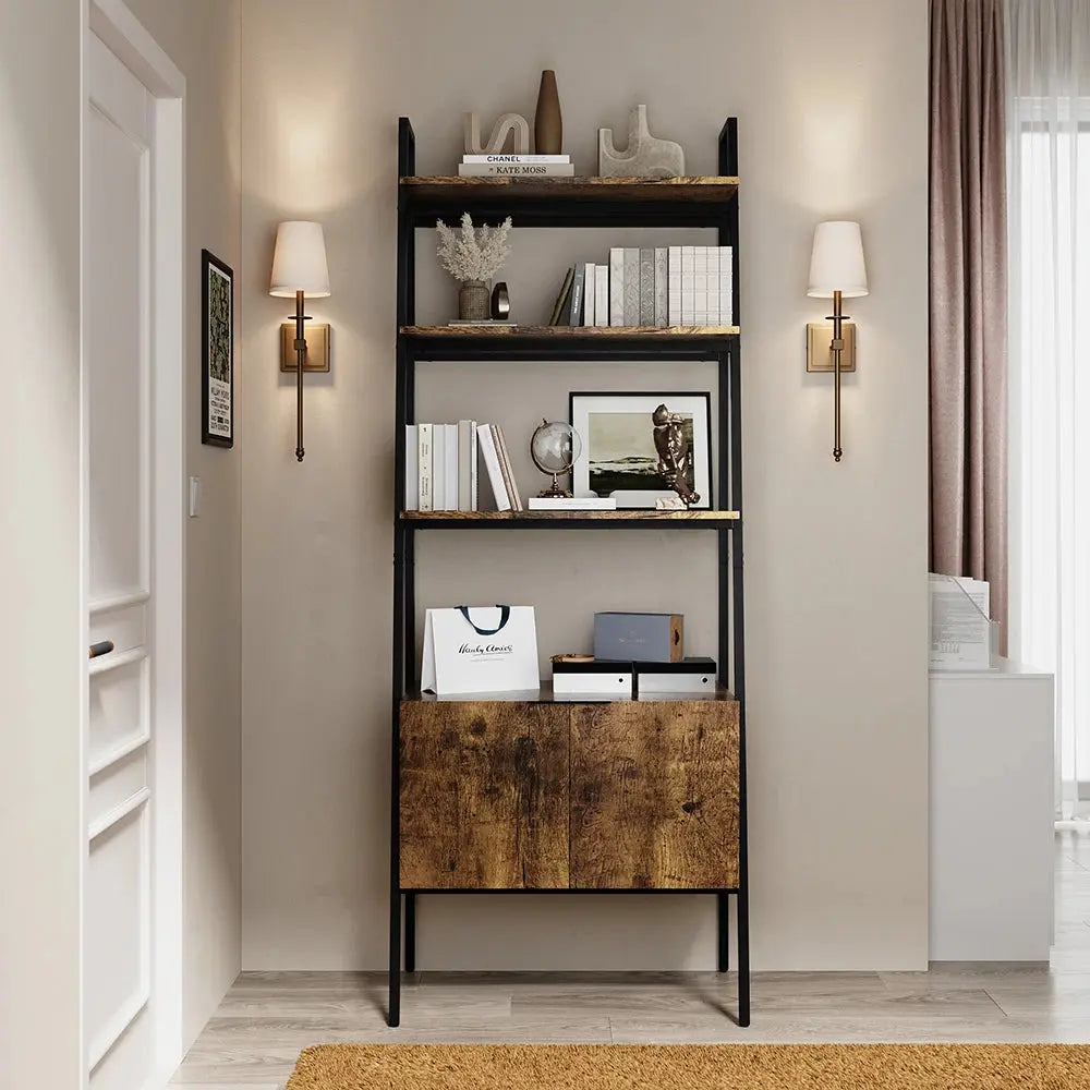 Rustic Brown Industrial Style Wooden Bookshelf Display Furnish Wise