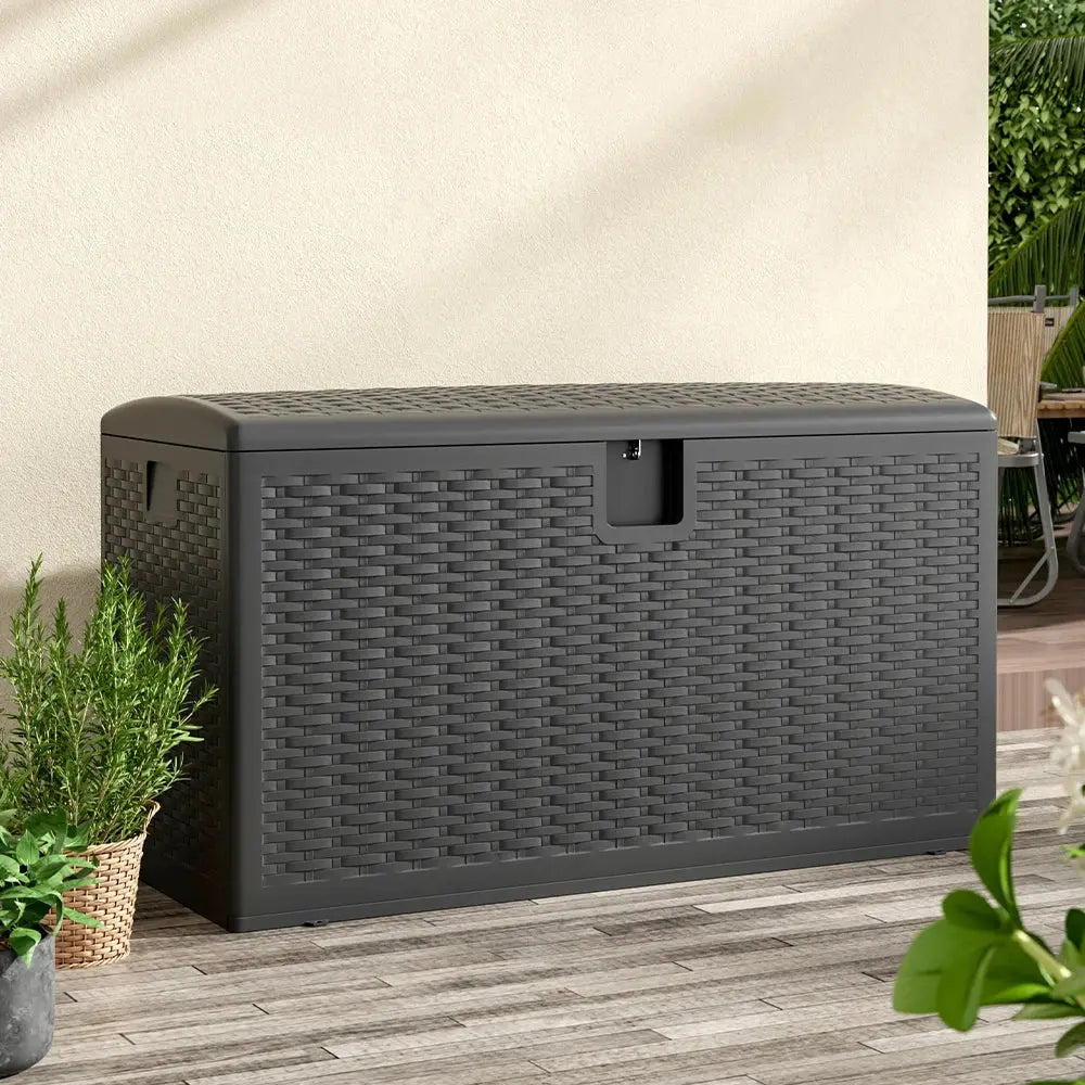 Rattan Outdoor Deck Box with Hidden Handles Furnish Wise