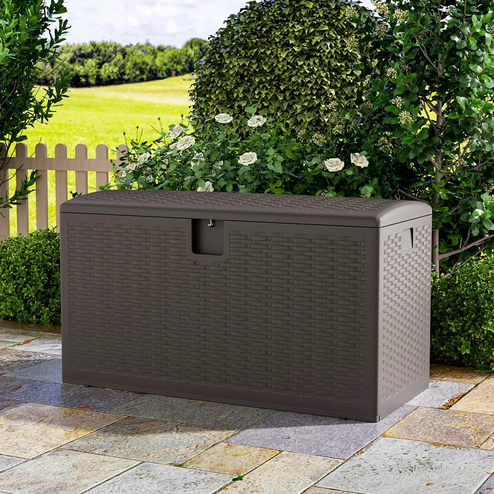 Rattan Outdoor Deck Box with Hidden Handles Furnish Wise