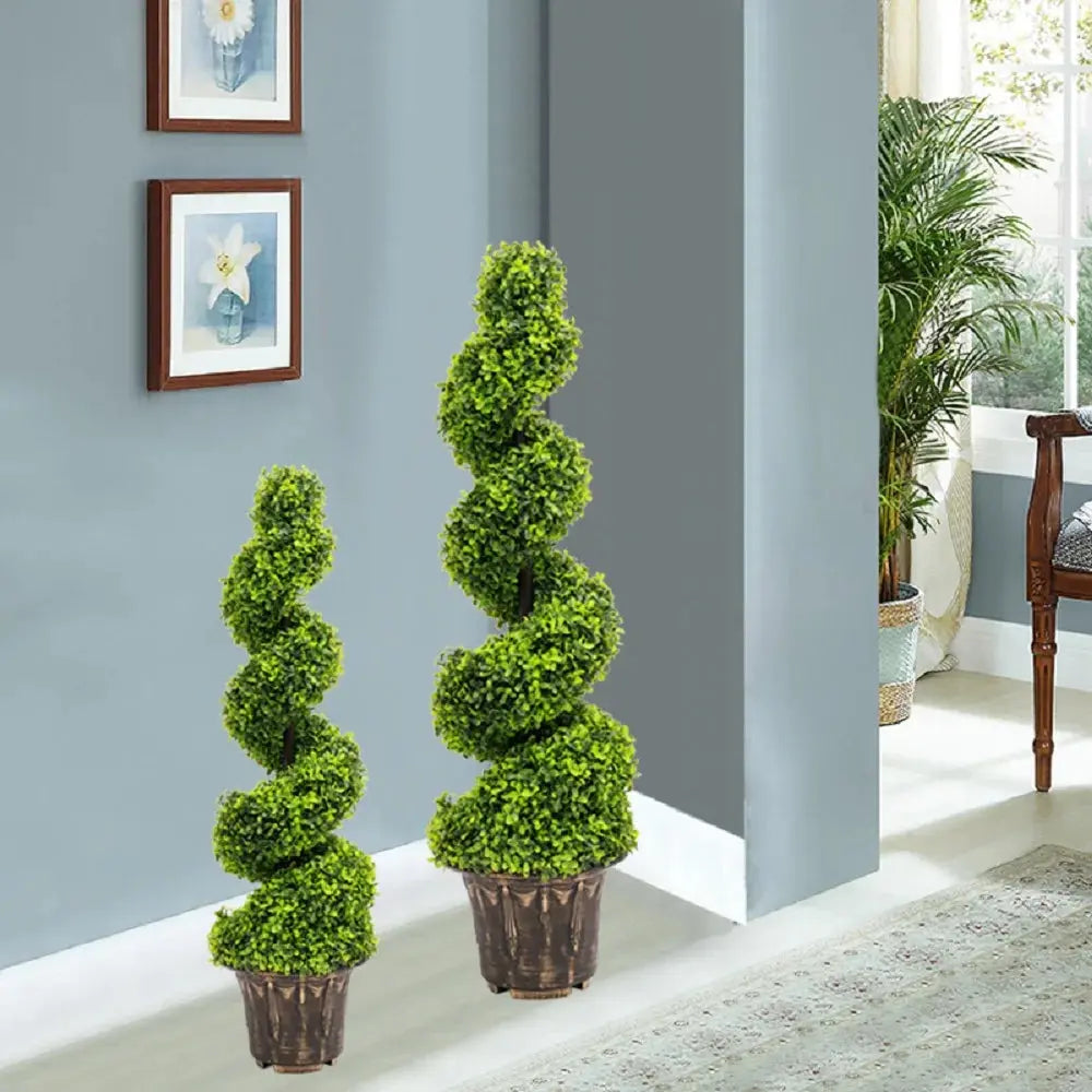 Voltsify 2pcs Artificial Potted Rotating Topiary Trees Garden Yard Ornament with Pot