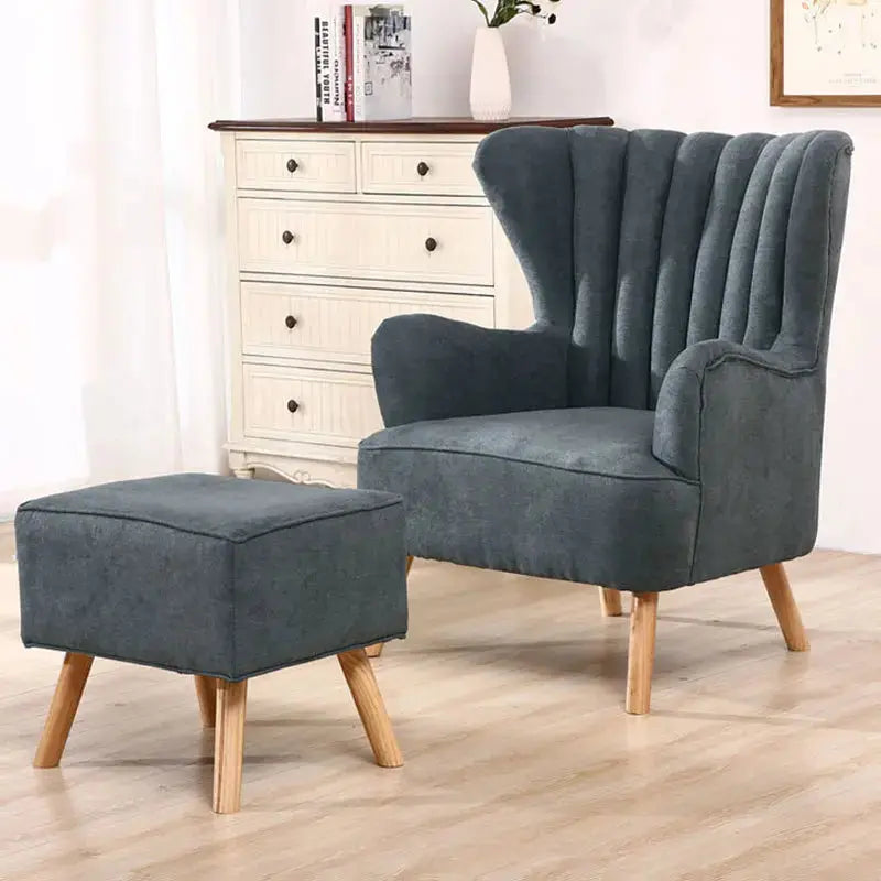 Suede Wingback Armchair with Footstool and Lumbar Pillow Furnish Wise