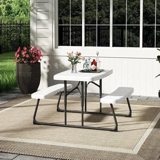 Off-White Children's Foldable Picnic Table and Bench Set 3-Piece