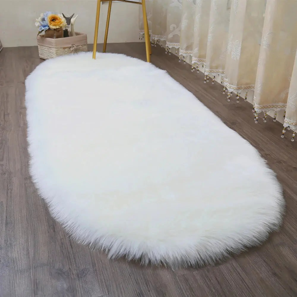 Oval Carpet Soft Fluffy Imitation Wool Area Rugs White Faux Fur Bedside Rug Grey Nordic Living Room Carpet For Bedroom Floor Mat Furnish Wise