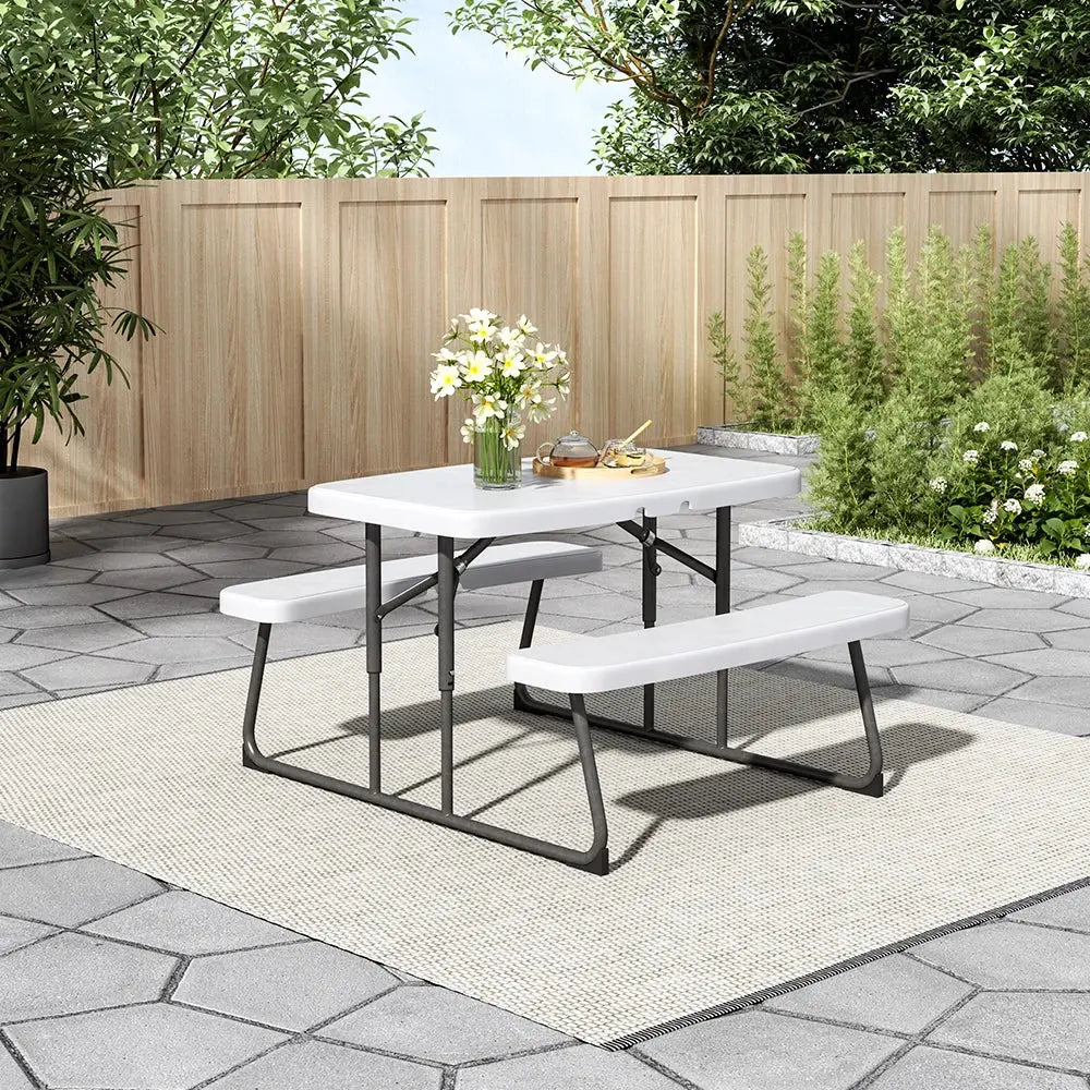 Off-White Children's Foldable Picnic Table and Bench Set 3-Piece Furnish Wise