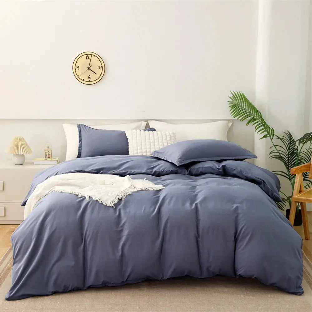 Queen-Bed Polyester Bedding Sheet Set with Duvet Cover & Flat Sheet Pillowcases