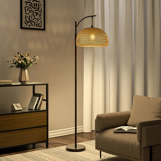 Traditional Woven Rattan Living Room Floor Lamp Furnish Wise