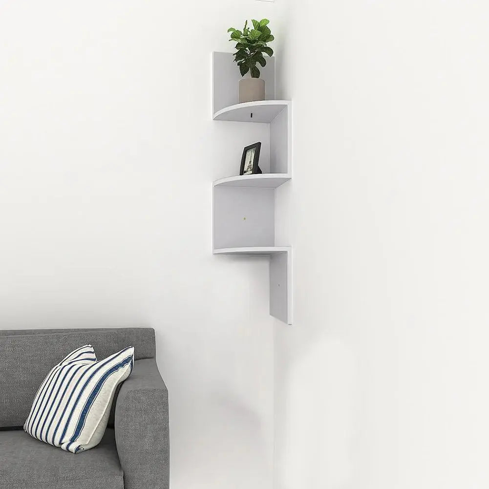 Wooden Zigzag Floating Corner Shelves Multi-Tier White