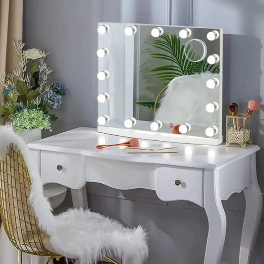 Rectangle Hollywood LED Lighted Cosmetic Mirror Furnish Wise