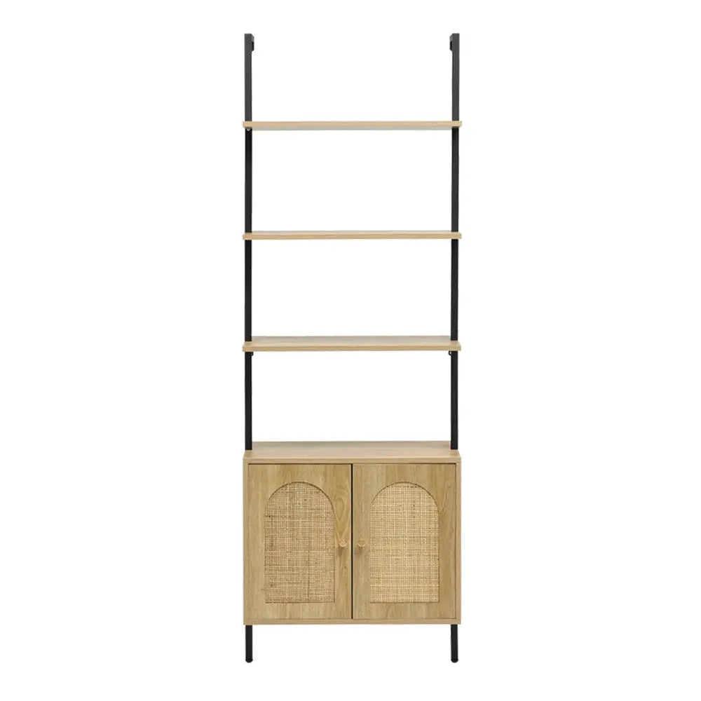 Wooden Bookshelf with Rattan Cabinet