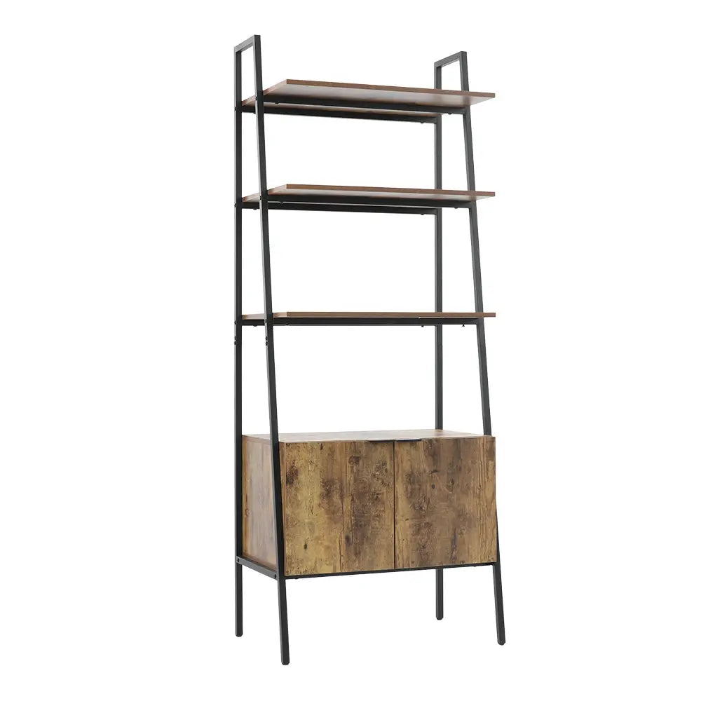 Rustic Brown Industrial Style Wooden Bookshelf Display Furnish Wise