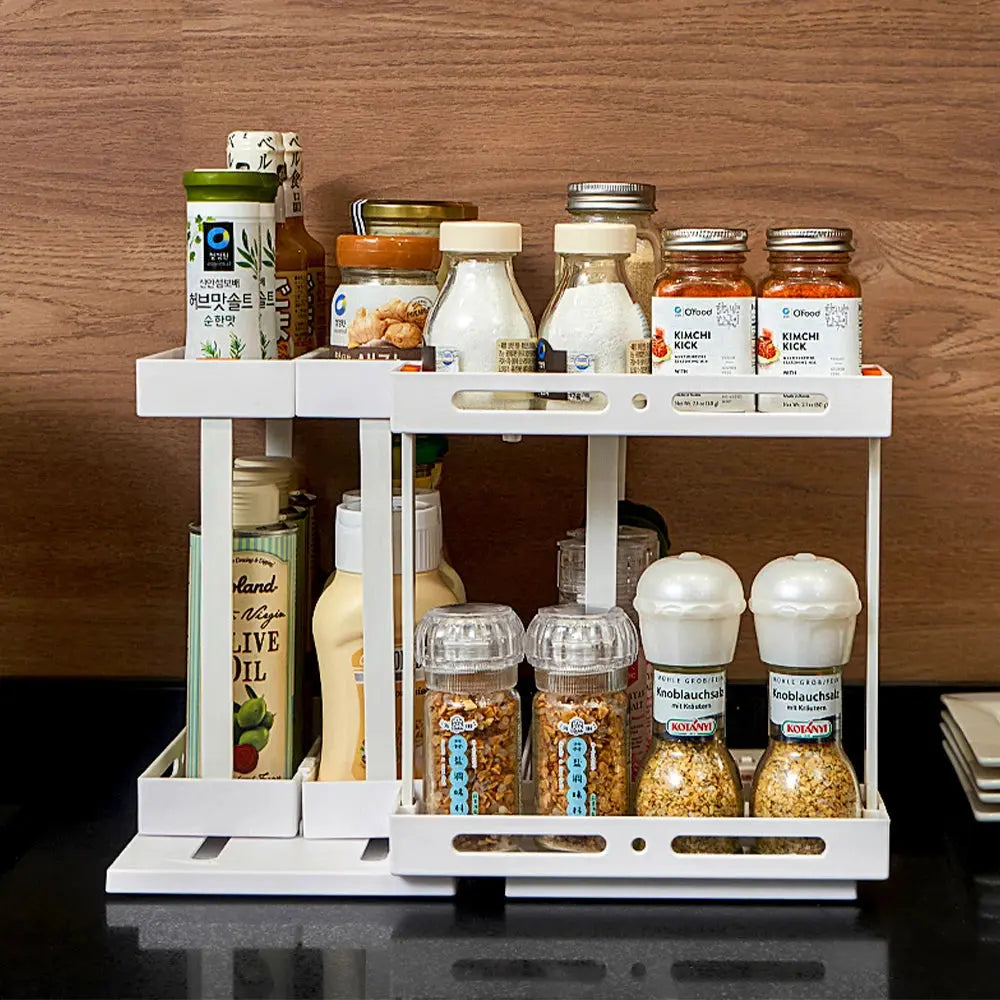 2 Tier Pull-out Rotating Storage Spice Rack
