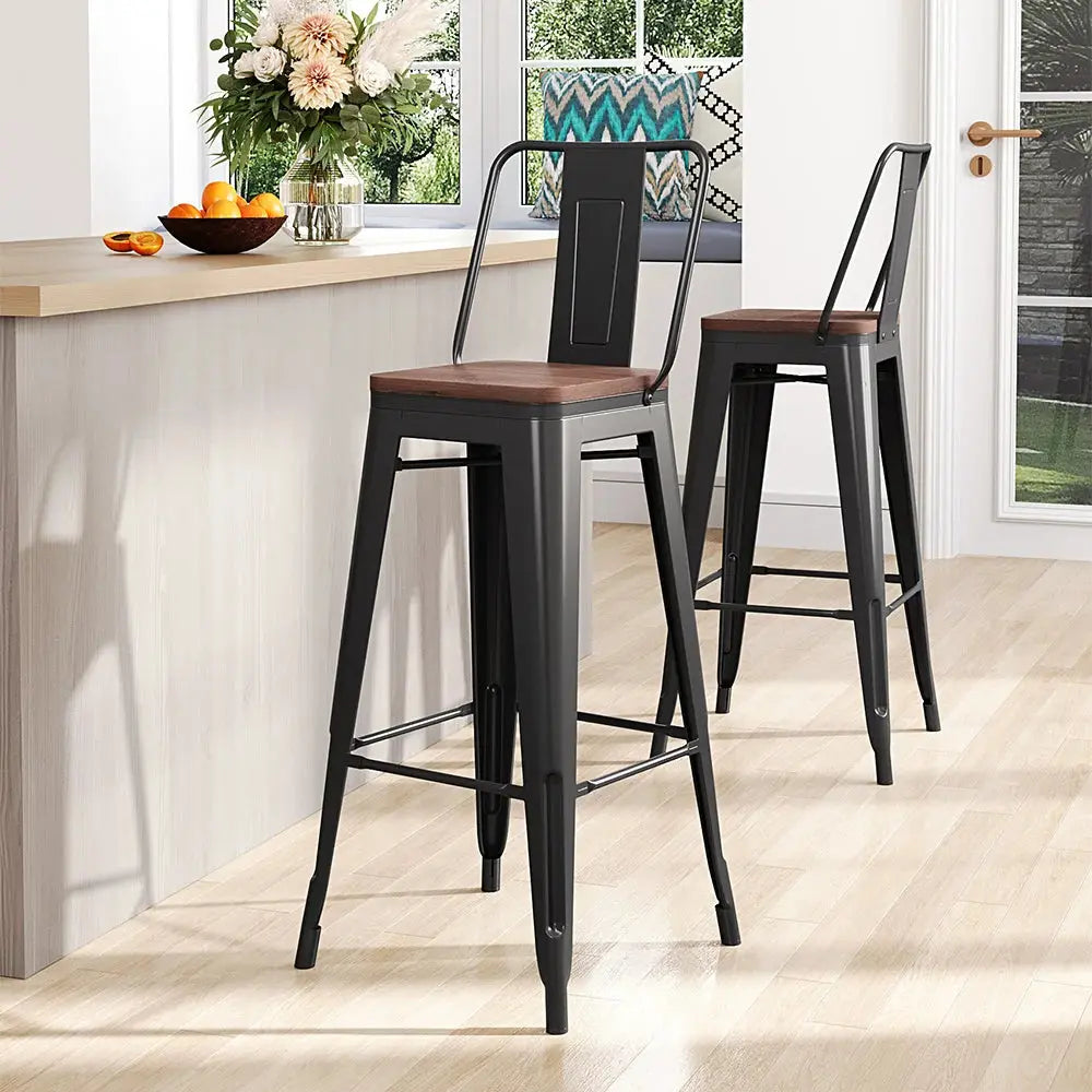 Set of 4 Metal Frame Vintage High Bar Stool Furnish Wise