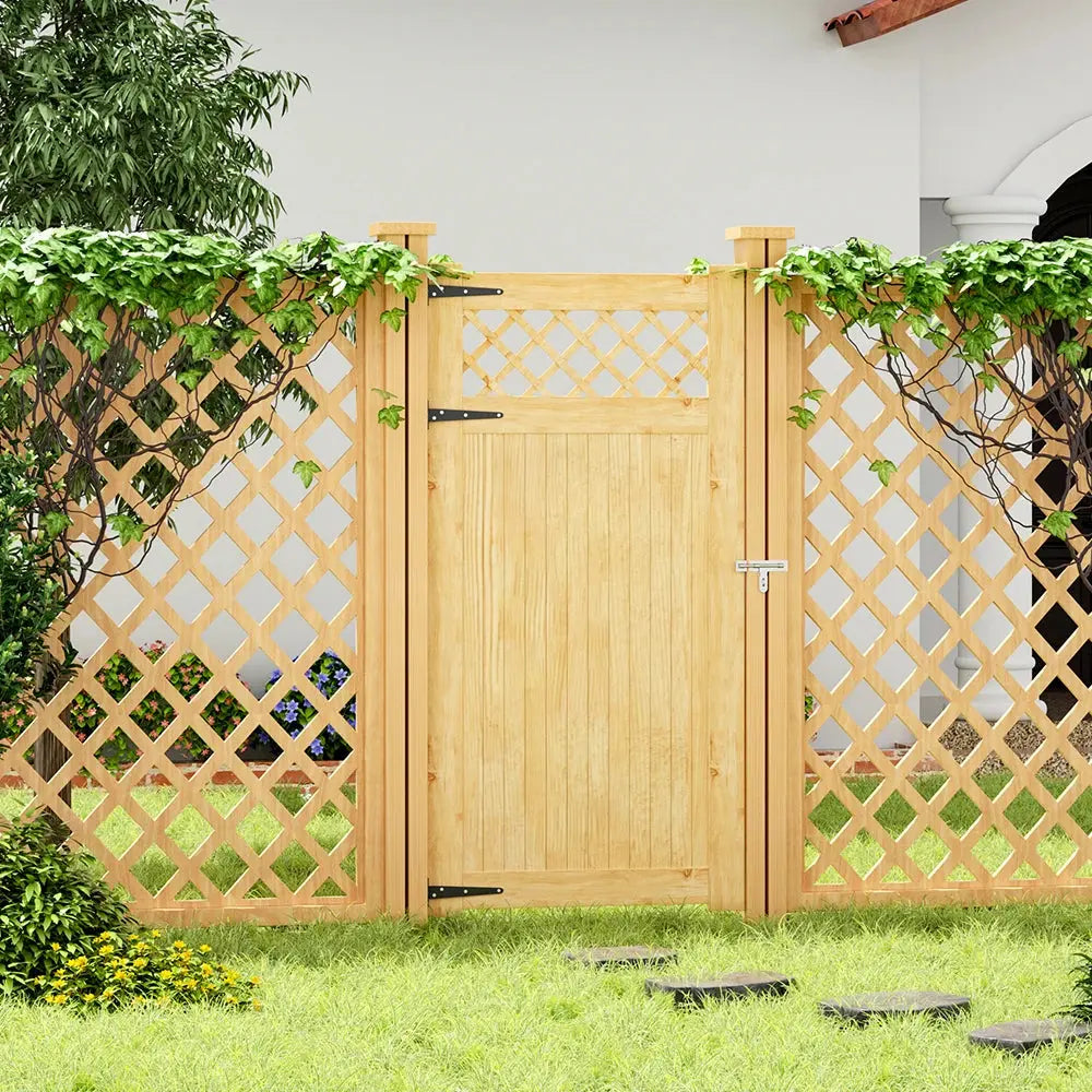 Rhombus Garden Wood Fence Gate with Door Latch Furnish Wise