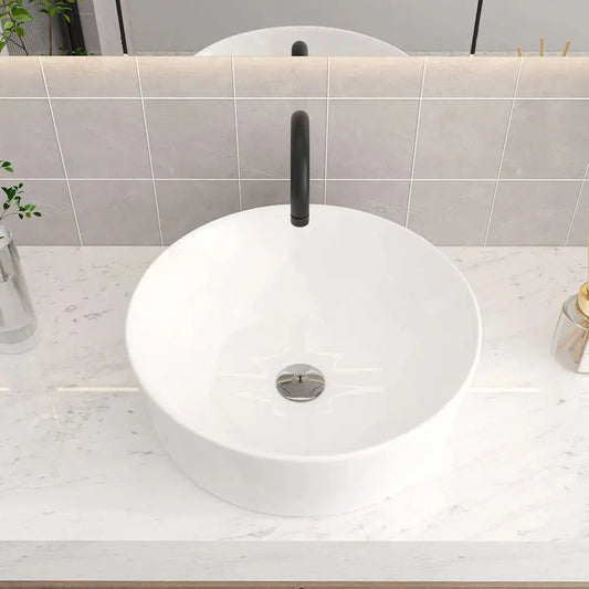 Modern Counter Round White Bathroom Sink Furnish Wise