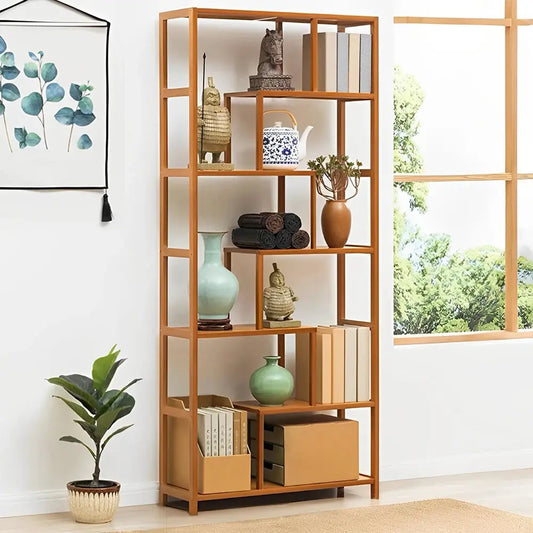 7-Tier Wooden Staggered Bookcase