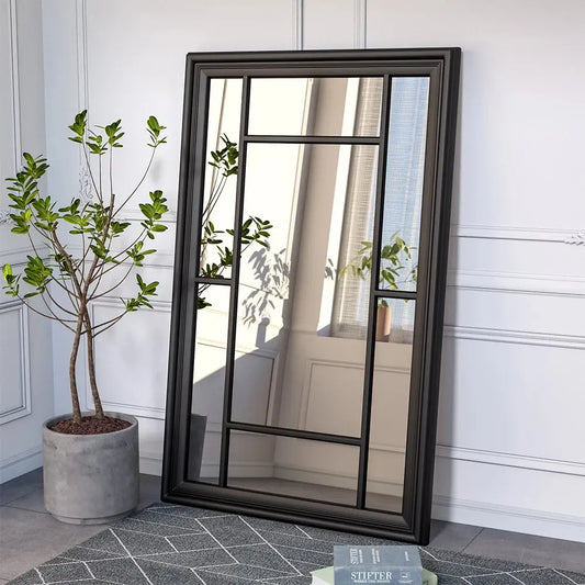 Black Large Hanging Glass Mirror Furnish Wise