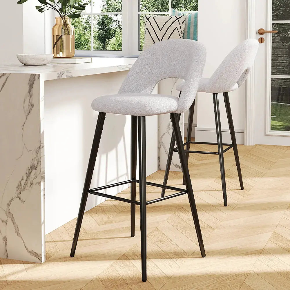 2 Piece Teddy Bear Fur Upholstered Breakfast Bar Stools with Backrest