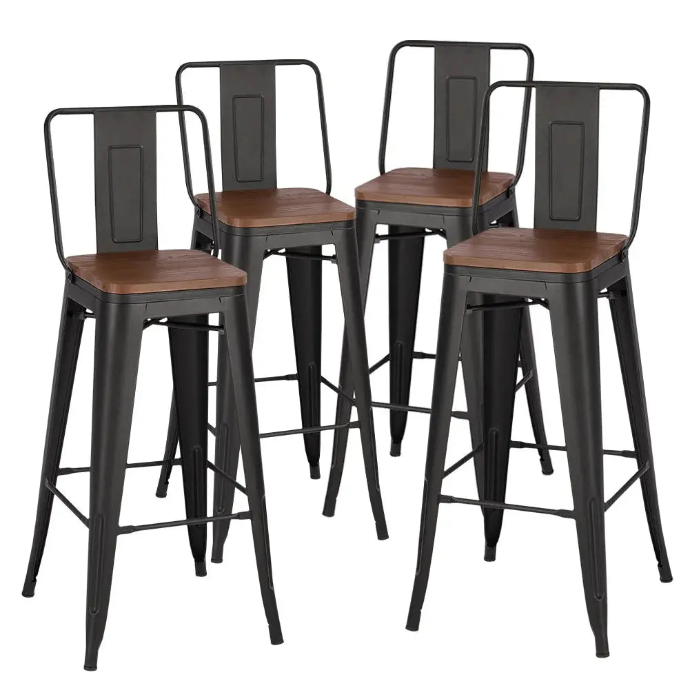 Set of 4 Metal Frame Vintage High Bar Stool Furnish Wise