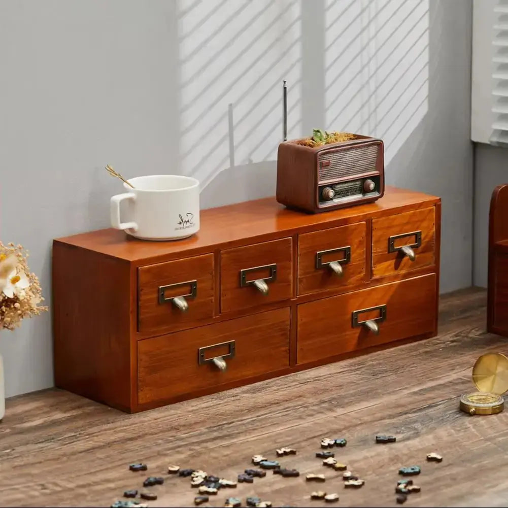 Desktop Retro Wood 6 Drawer Storage Organiser Furnish Wise