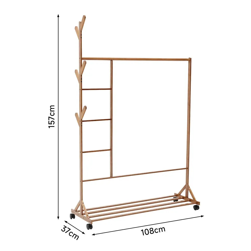 Bamboo Garment Hat Rack with Wheels