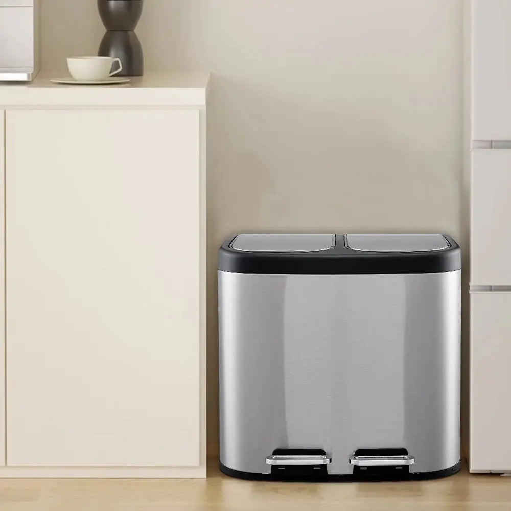 30L Stainless Steel Step Open Trash Can with Dual Pedals Furnish Wise
