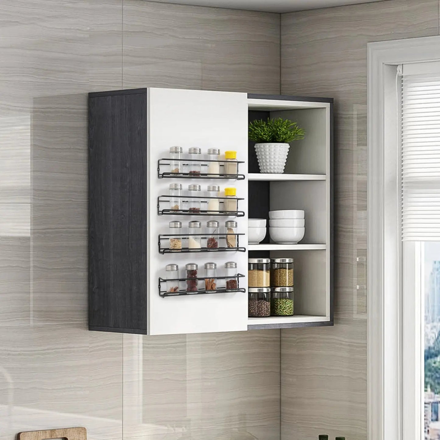 Set of 4 Wall-Mounted Spice Racks