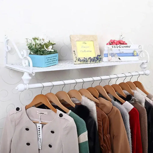 Wall Mounted Metal Clothes Rack with Shelf Furnish Wise