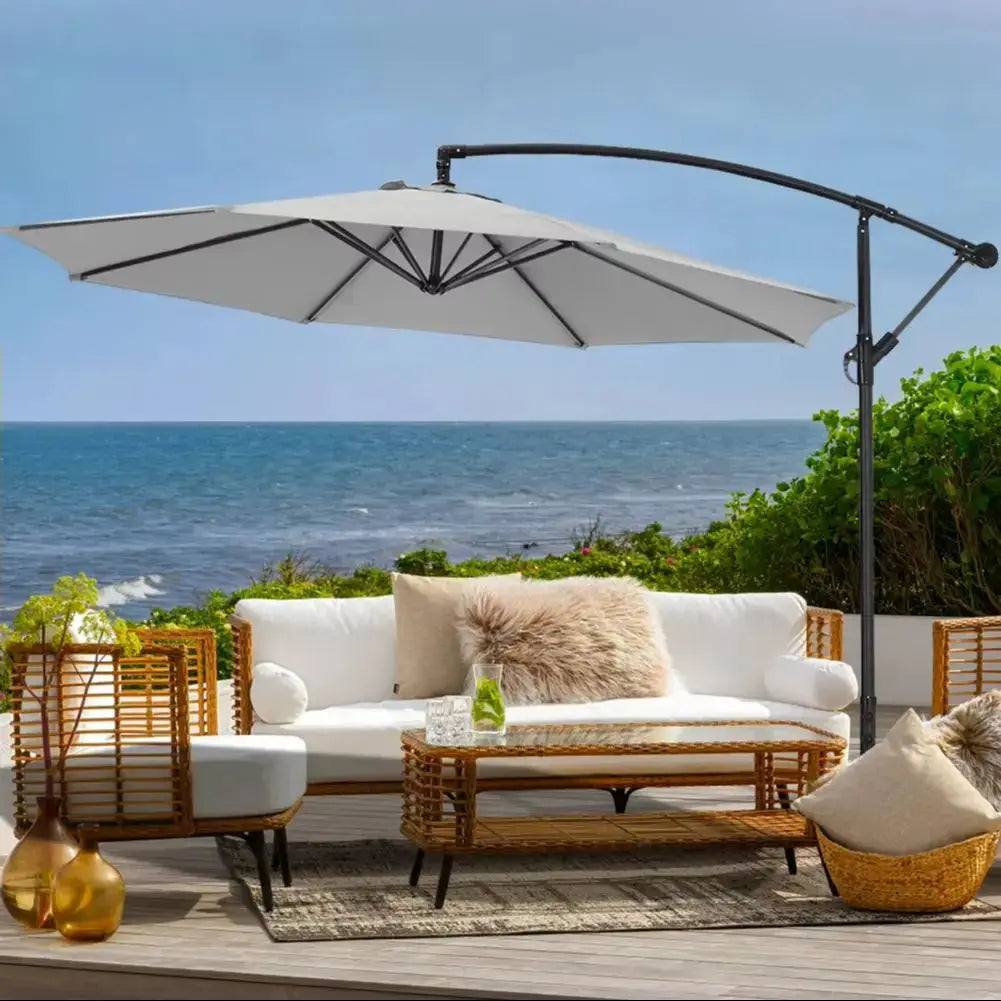 3m Large Garden Hanging Parasol Cantilever Sun Shade Patio Banana Umbrella No Base, Light Grey