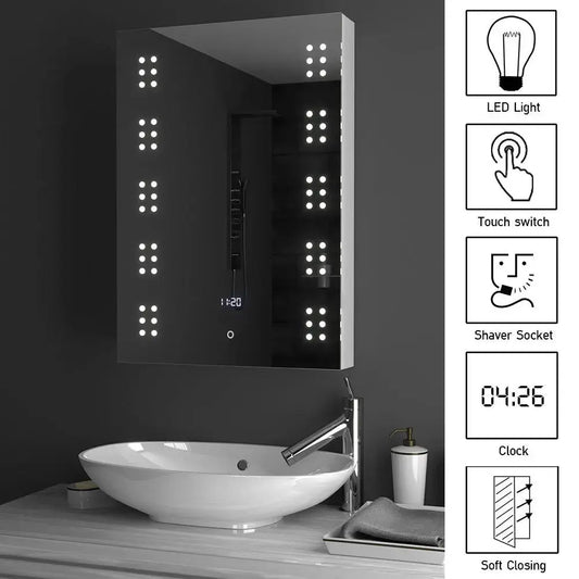 Wall Mounted LED Anti Fog Bathroom Mirror Cabinet Storage Furnish Wise