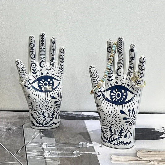 Hand Ring Holder Jewelry Holder Stand Witch Mystical Gifts Women Black Palmistry Hand Psychic Fortune Teller Ceramic Figurine Furnish Wise