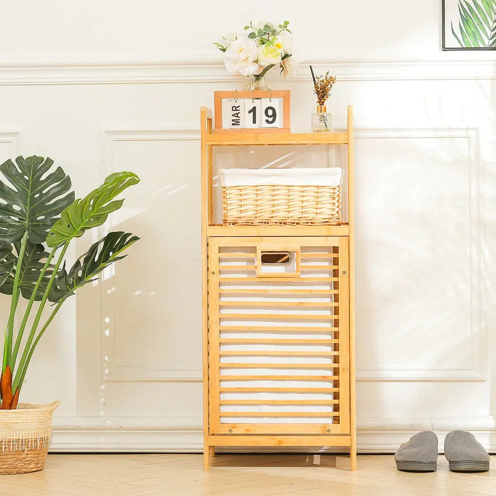 Bamboo Laundry Hamper Basket with Liner Bag