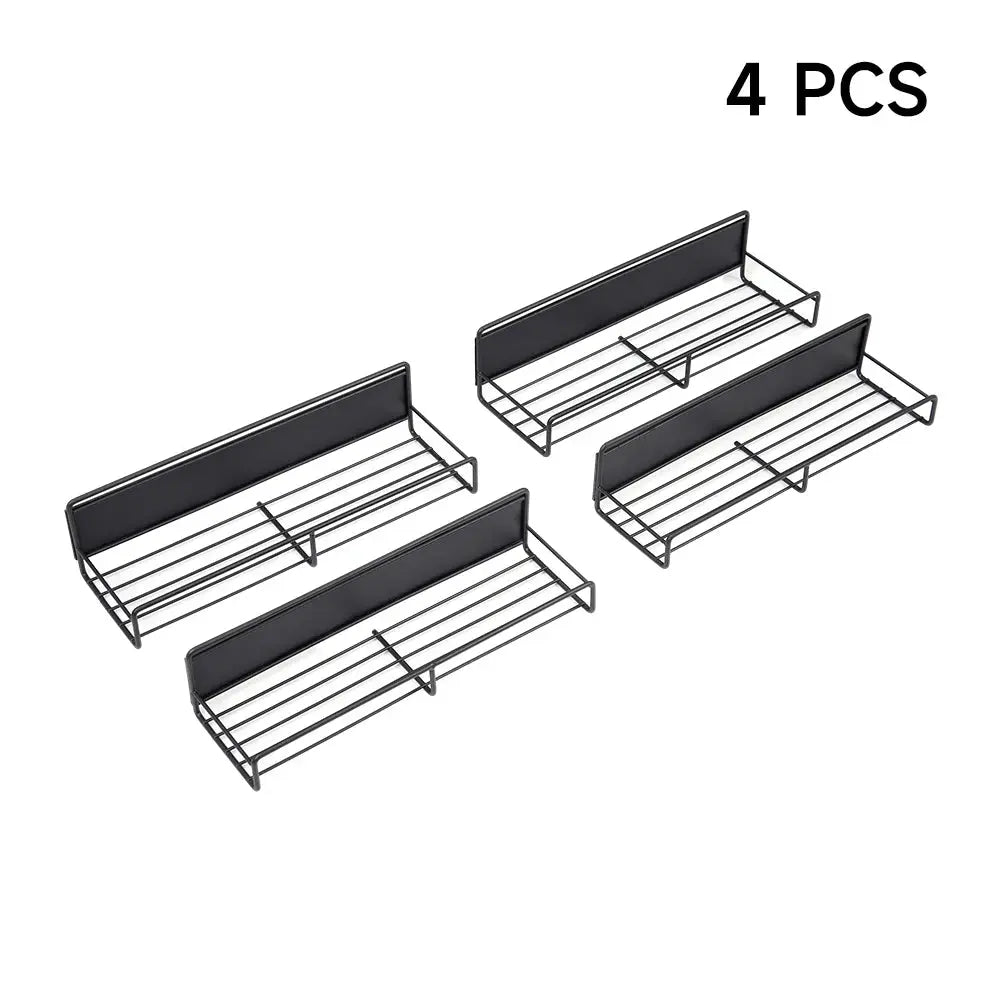 4-Piece Magnetic Fridge Storage Shelf Spice Rack with Hooks