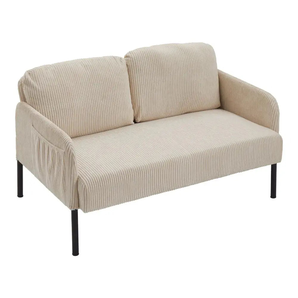 2-Seat Beige Corduroy Sofa with Armrests And Wooden Legs Furnish Wise