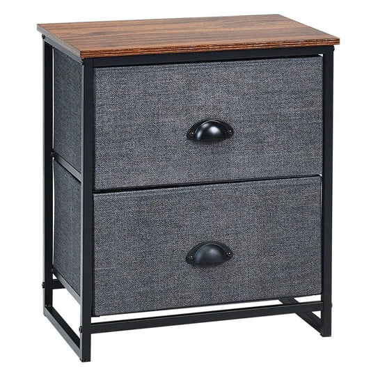 2-tier Chest of Drawers with Foldable Fabric Bins Furnish Wise