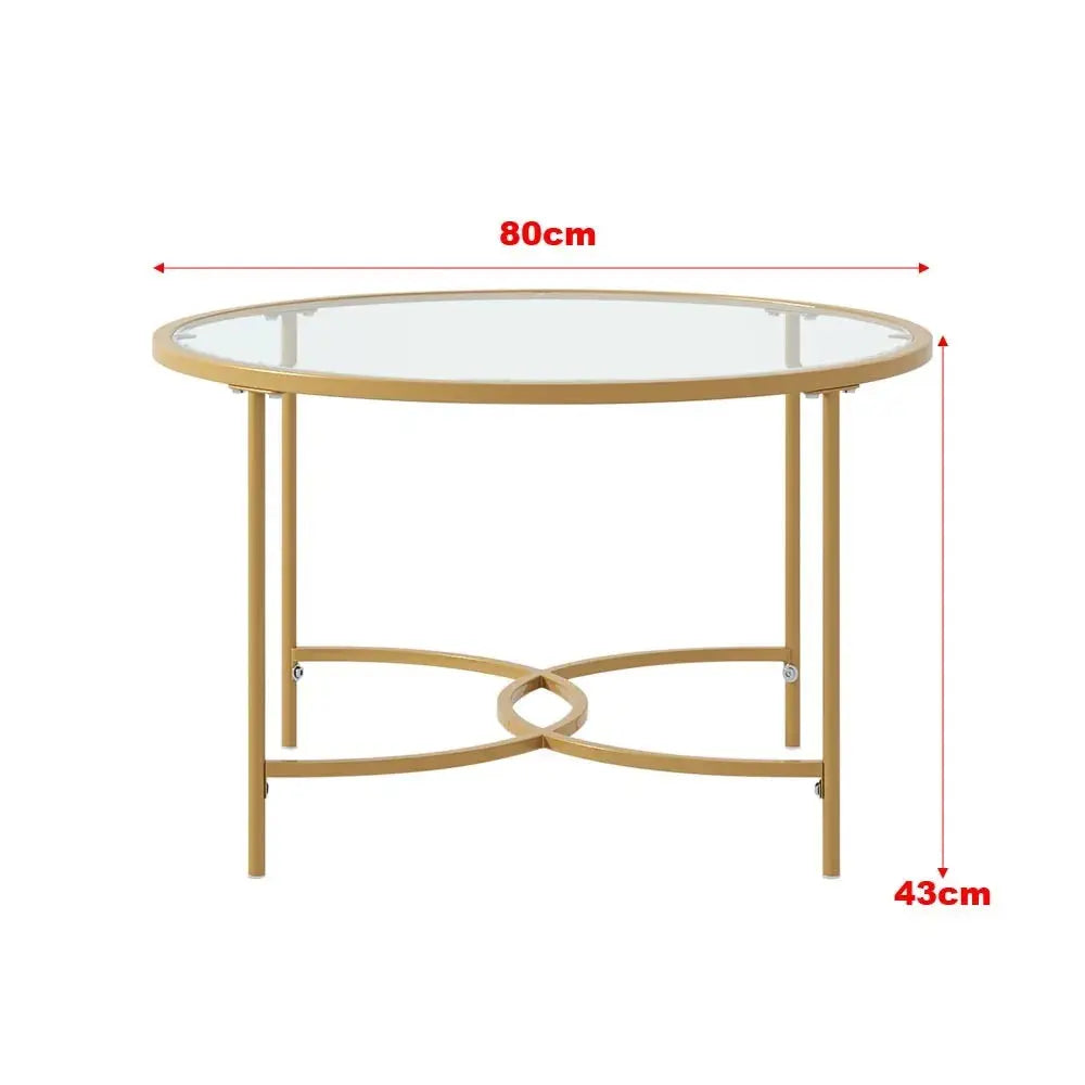 Gold Modern Round Tempered Glass Coffee Table Furnish Wise